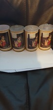 4 X VINTAGE METAL CANISTERS WITH PLASTIC LIDS (3)