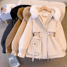 UK Women's Parka Hooded Fleece Padded Winter Warm Coat Ladies Fur Jacket Outwear