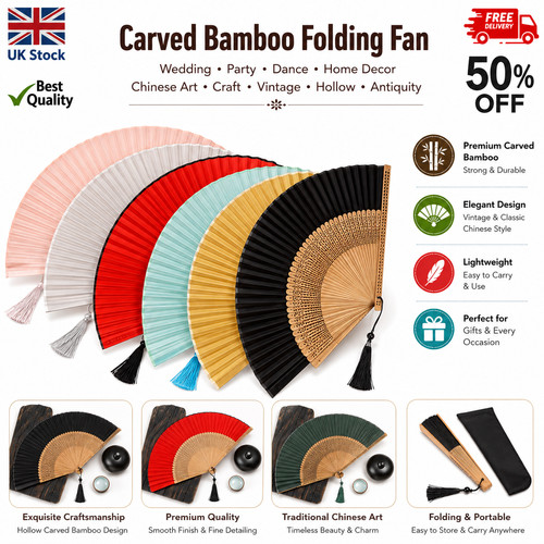 Carved bamboo folding hand fan - bamboo,