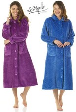 LADIES MIDNIGHT TULIP EMBOSSED BUTTON UP THROUGH DRESSING GOWN*FLEECE 67461