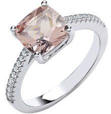 SILVER MORGANITE RING DIAMOND CUSHION CUT PINK Size R 925 STERLING SILVER NEW