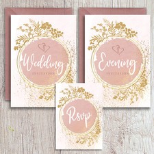 Blank Wedding Invitations with Envelopes, Rose Gold, Evening Invites, RSVP cards
