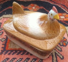 Chicken Hen On Nest Topped Terrine Pate Dish Rectangular Ceramic 17cm X 12cm