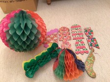 1950s Vintage Honeycomb Paper Christmas Decorations 8 Pieces