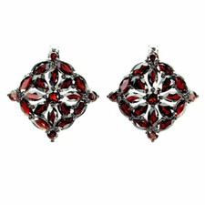 Silver Earrings Garnet Red