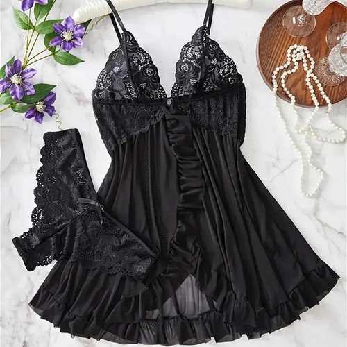 Women blue lace lingerie set - women's,