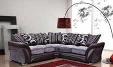 MODERN GREY/BLACK FABRIC and LEATHER BEDROOM SHANNON CORNER SOFA WITH CUSHIONS