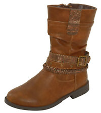 Girls Faux Leather Boots Tan