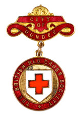 Vintage Old British Red Cross Society City Of Dundee Workers Enamel Brooch Badge