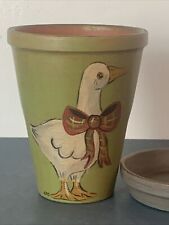 Hand Painted Terracotta Plant Pot With Saucer Goose/duck Design 12.5cm H French