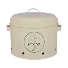 Potato Storage Container Metal Lid Tin Kitchen Storage Tub Cream 