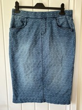 TU, Blue Wash, Elasticated Waist, Spot, Stretch Denim Pencil Skirt -size 12
