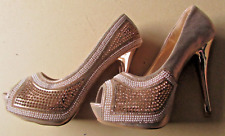 Kelsi Rose Gold Pearl & Diamante Peeptoe -  High Heel Sandals Shoes Size 6 - VGC