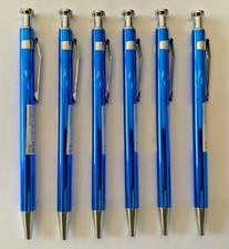 6 x Paperchase Blue Metal Mechanical Ballpoint Blue Pen Silver Detail Black Ink 