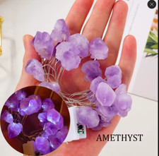 2M Fairy Light Amethyst&Clear Quartz Crystal Lamp–Healing Raw Stone Home Decor