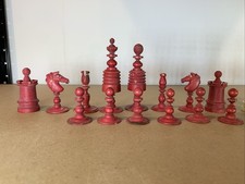 28 Piece Antique Bone Barleycorn Chess Set King 10cm
