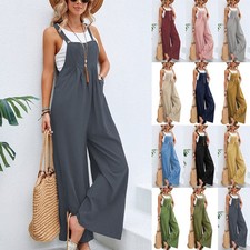 Lady Wide Leg Pants Dungarees Jumpsuit Loose Holiday Overalls Rompers PLUS SIZE