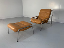 Zanotta "Maggiolina" Armchair & Ottoman - In Tan Brown Leather