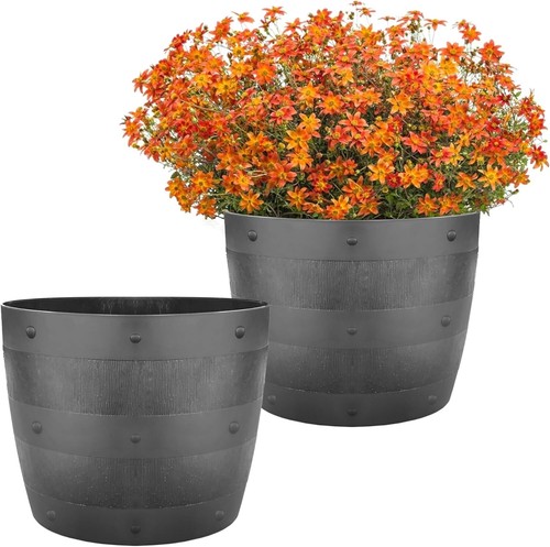 34cm black barrel planter - black,