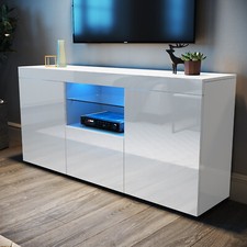 TV Stand Unit Cabinet Stand High Gloss White Doors LED Light Sideboard Cupboard