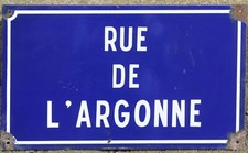 Large old blue French street sign Rue de l'Argonne WWI battle US Army Orleans