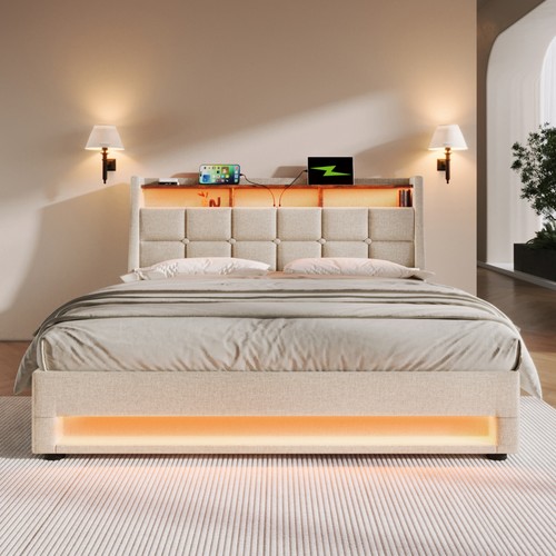 Double linen bed frame with - linen,