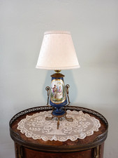 Antique French 19th c Sevres Style Porcelain & Ormolu Boudoir Lamp w shade
