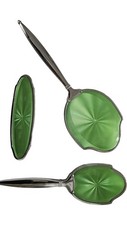 Vintage Green Guilloche Enamel Vanity Set Mirror Brush Unbranded 3169