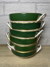 6 x Spode Green Velvet Soup Coupe Bowl Y7869 Bone China England Gold Detail