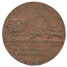 1790s MIDDLESEX J. PALMER MAIL COACH HALFPENNY CONDER TOKEN