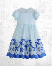 Mini Boden Girls’ Blue Applique Hem Tulle Dress Zip Cap Sleeve(Defect) RRP £69