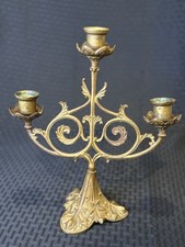 Art Deco BRASS CHURCH ALTAR 3 LIGHT CANDELABRA CANDLESTICK 11”