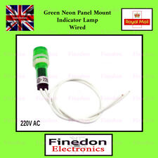 Green Neon Panel Mount Indicator Light Lamp 220VAC Wired Leaded UK Seller