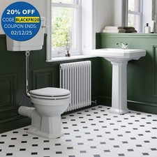 Bathroom Suite Toilet & Sink Basin with Pedestal Low Level Traditional