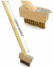 PATIO WEED WIRE BRUSH BLOCK PAVING GARDEN WEED SCRAPER BRUSH LONG WOODEN HANDLE