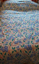Vintage 'Homemade' Large Double Bedspread 79" x 122" Blue Floral Country Cottage