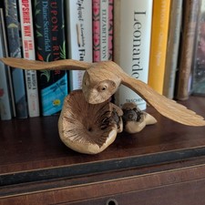 Large Hand Carved Wooden Owl