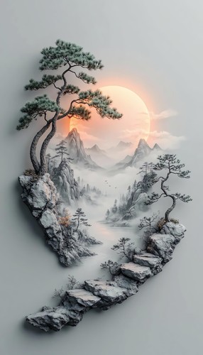 Japanese sun tree modern - tree, asian