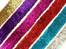 STUNNING 6 ROW ELASTIC STRETCH SEQUIN TRIM 55MM, VARIOUS COLOURS, SOLD BTM