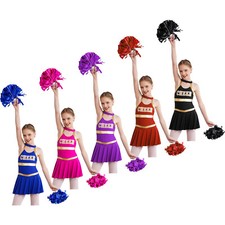 Girls Cheerleader Costume Cheerleading Kids Cheer Dress Uniform with Pom Poms