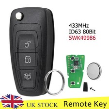 433MHz Remote Car Key Fob 3 Button ID63 Chip For Ford Transit Custom 2014 - 2016