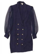 VINTAGE Womens Double Breasted Shirt Dress UK 14 Medium Navy Blue Rayon BH08