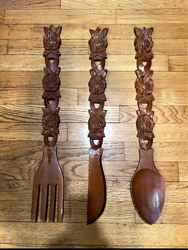 Oversized wooden utensil set - wooden,