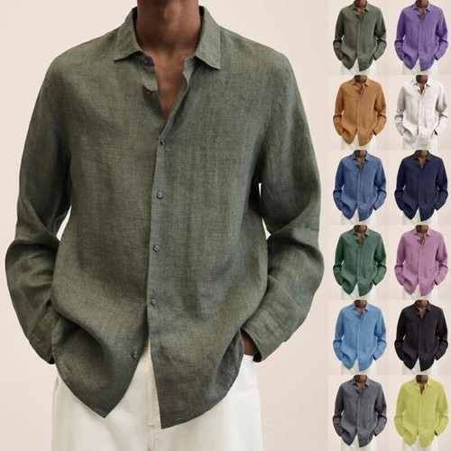Mens long sleeve cotton linen - long,