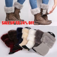 Women Winter Knitted Boot Cuffs Fur Knit Crochet Toppers Trim Socks Leg Warmer-