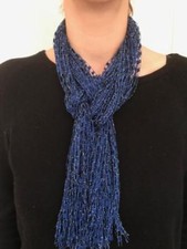Blue Navy Scarf Yarn Necklace