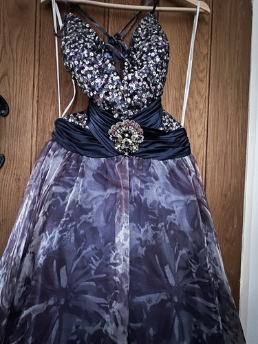 Navy neck sequinned beaded - sequinned,