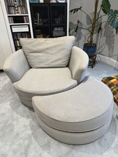 Grey Swivel Love Seat Chair With Footstool