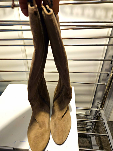 Beige suede knee high riding - suede,