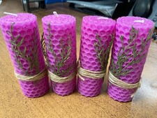 4 PURPLE BEESWAX CANDLES GIFT